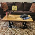 Coffee Table from Reclaimed Oak Beam with Elegant Metal Legs