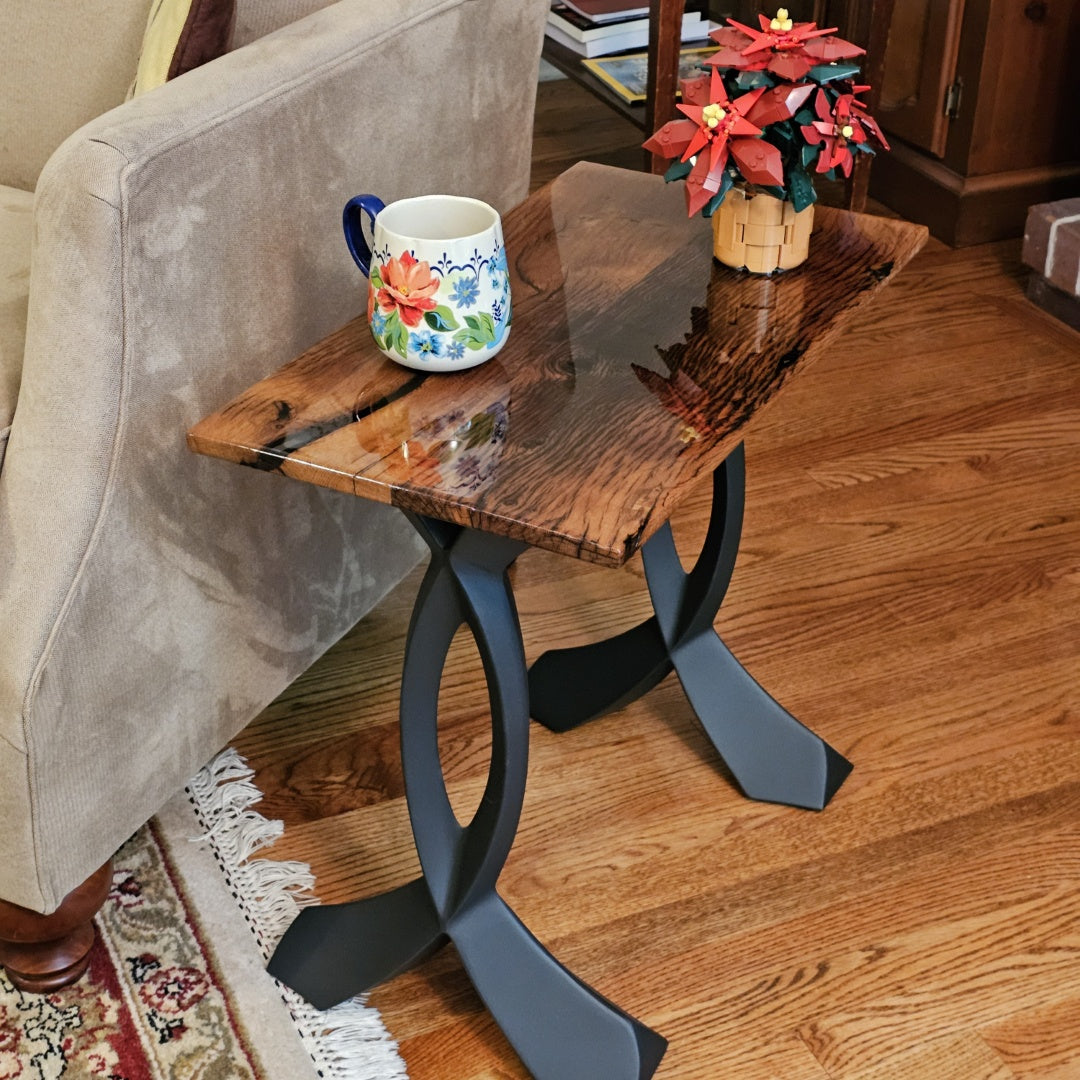 Reclaimed Barnwood Side Table with Elegant Metal Legs