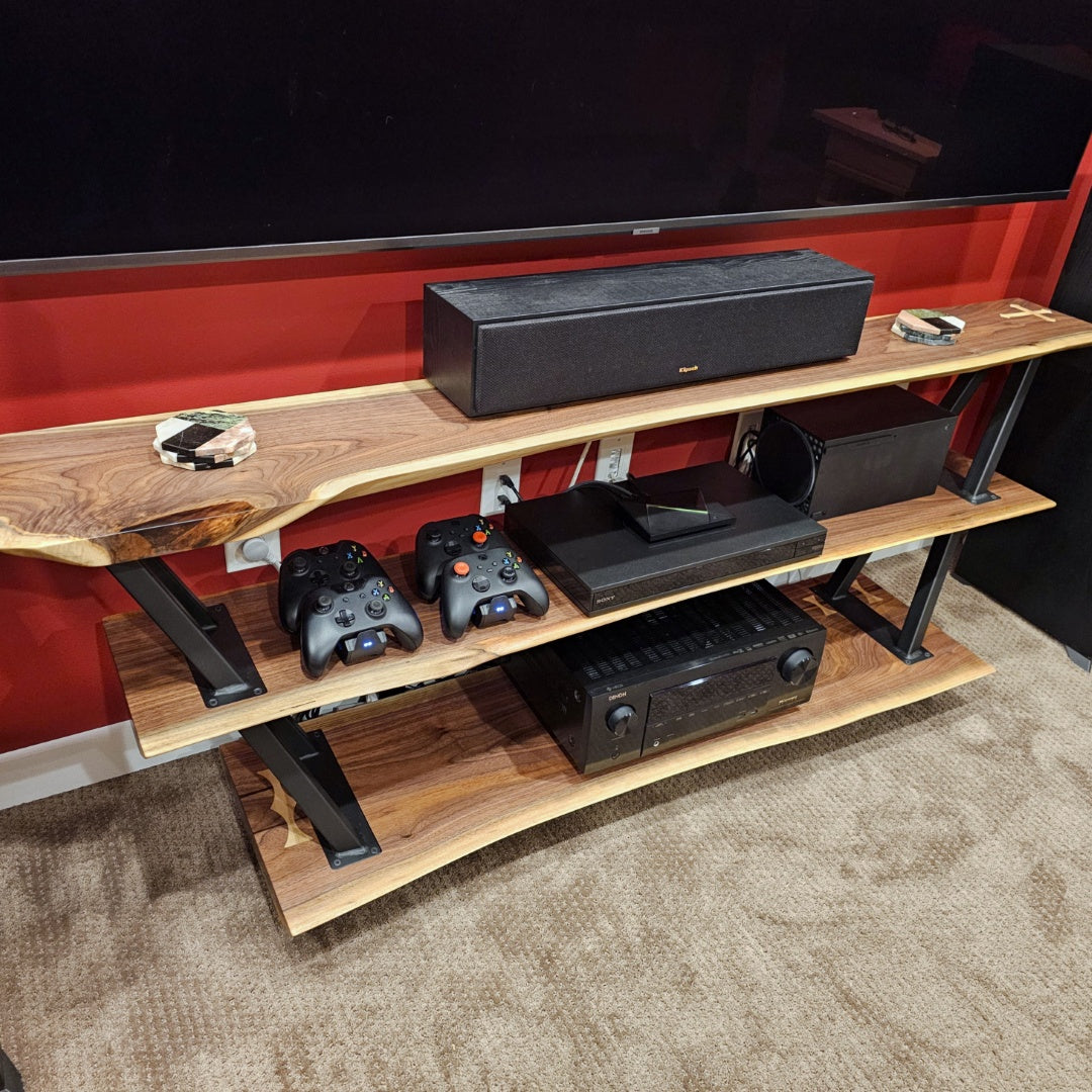 Custom Live-Edge Media Consoles
