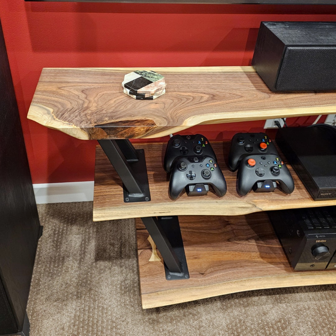 Custom Live-Edge Media Consoles