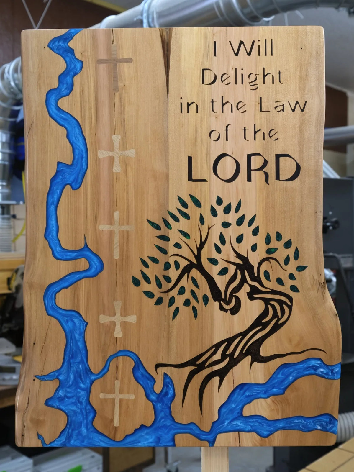 Wooden Sign with Epoxy Inlay Inspired by Psalm 1