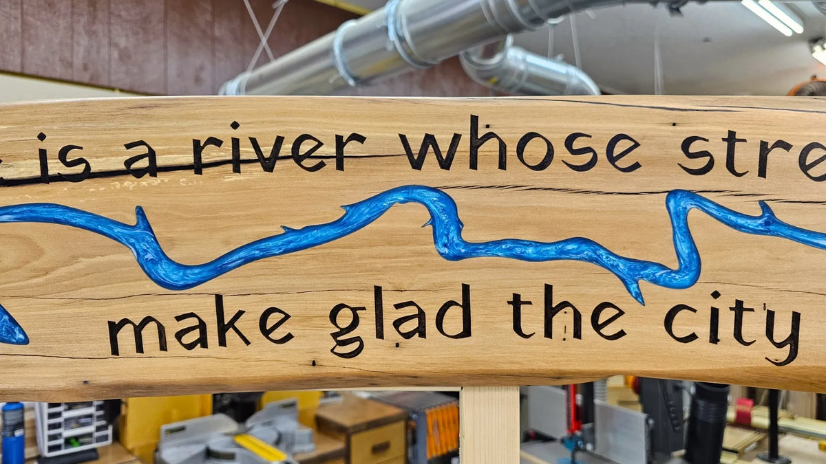 Wooden Sign of Psalm 46:4 with Brilliant Blue Epoxy River