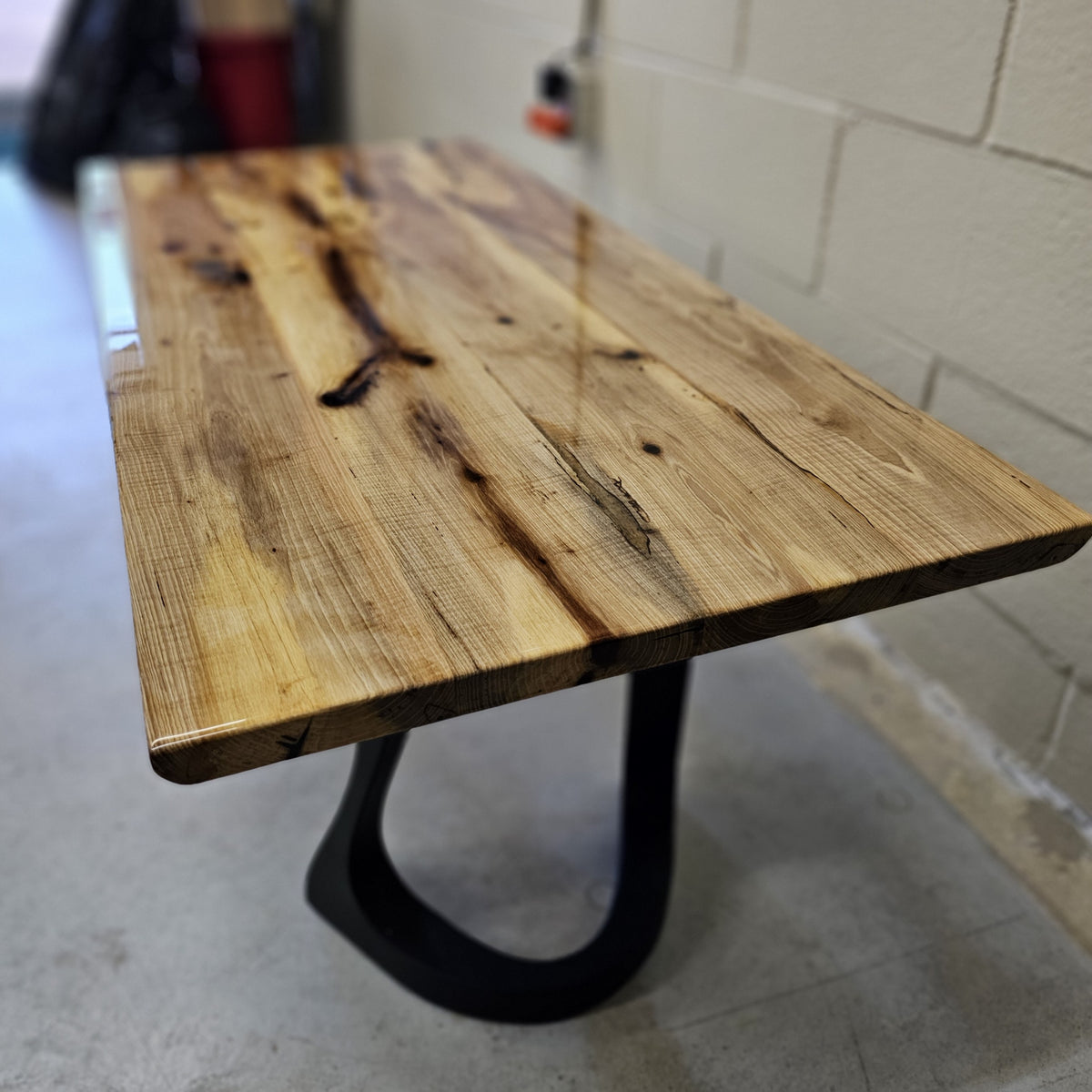 Coffee Table from Reclaimed Oak Beam with Elegant Metal Legs