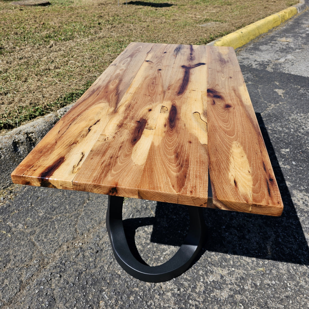 Coffee Table from Reclaimed Oak Beam with Elegant Metal Legs