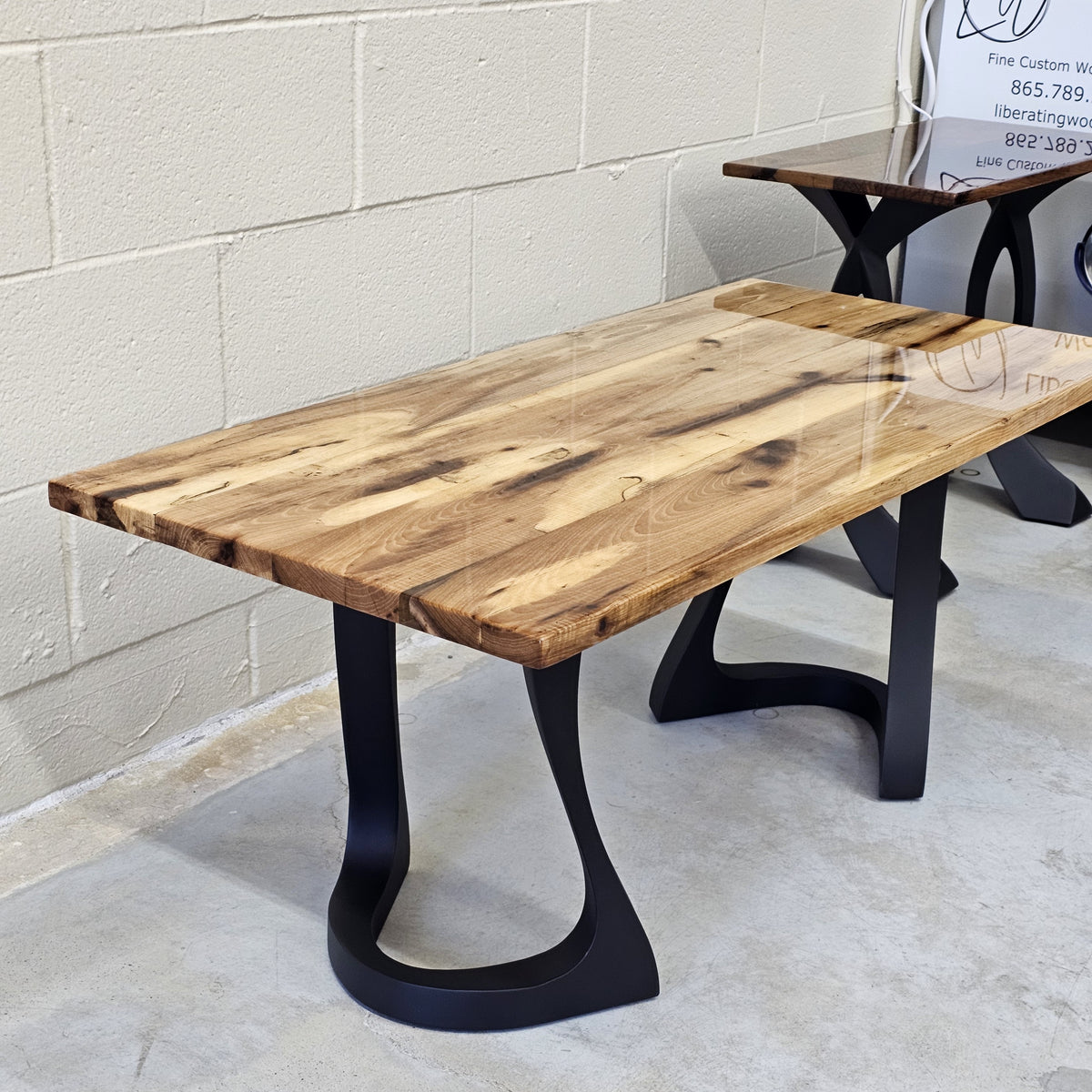 Coffee Table from Reclaimed Oak Beam with Elegant Metal Legs