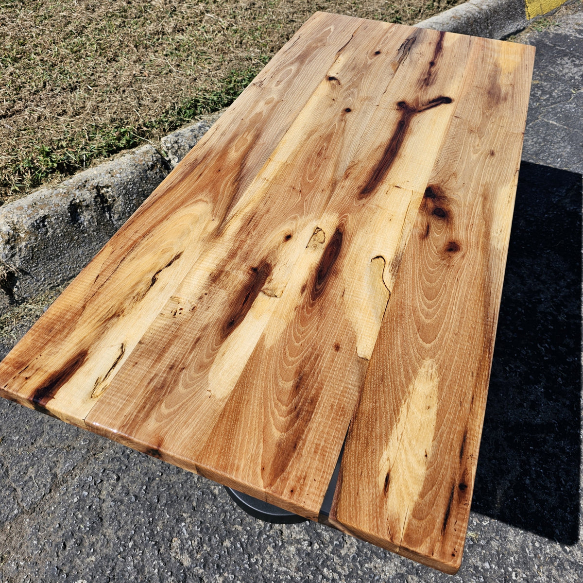 Coffee Table from Reclaimed Oak Beam with Elegant Metal Legs