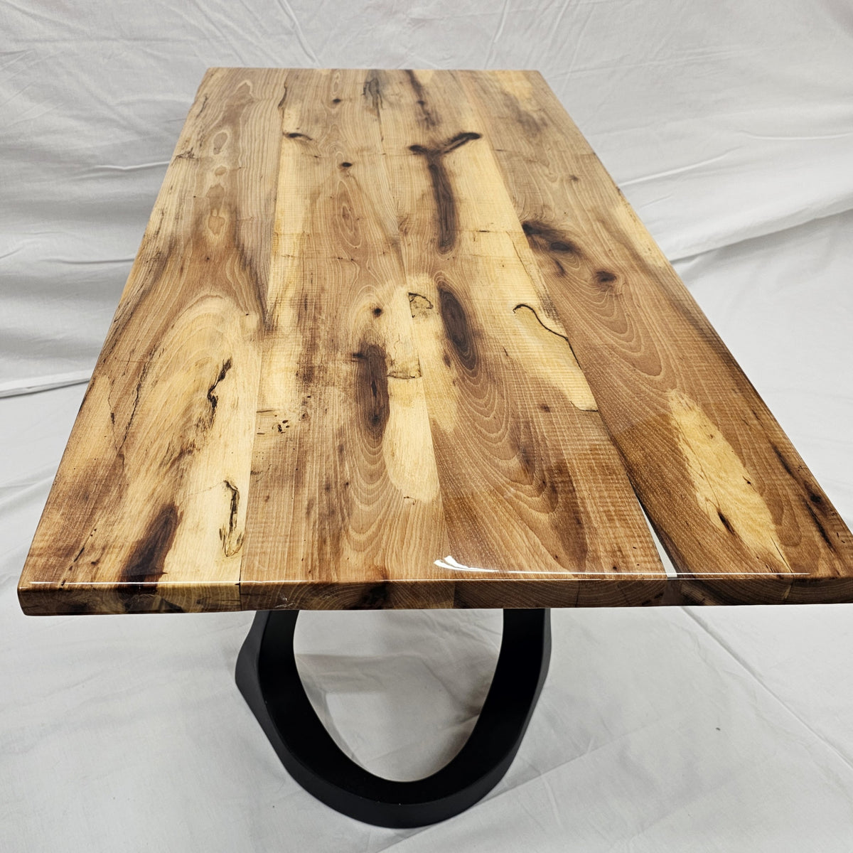 Coffee Table from Reclaimed Oak Beam with Elegant Metal Legs