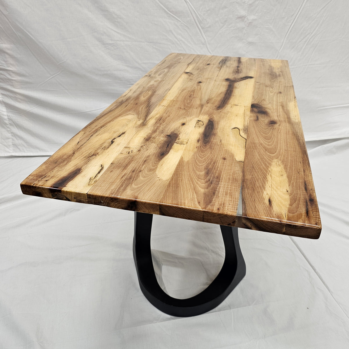 Coffee Table from Reclaimed Oak Beam with Elegant Metal Legs