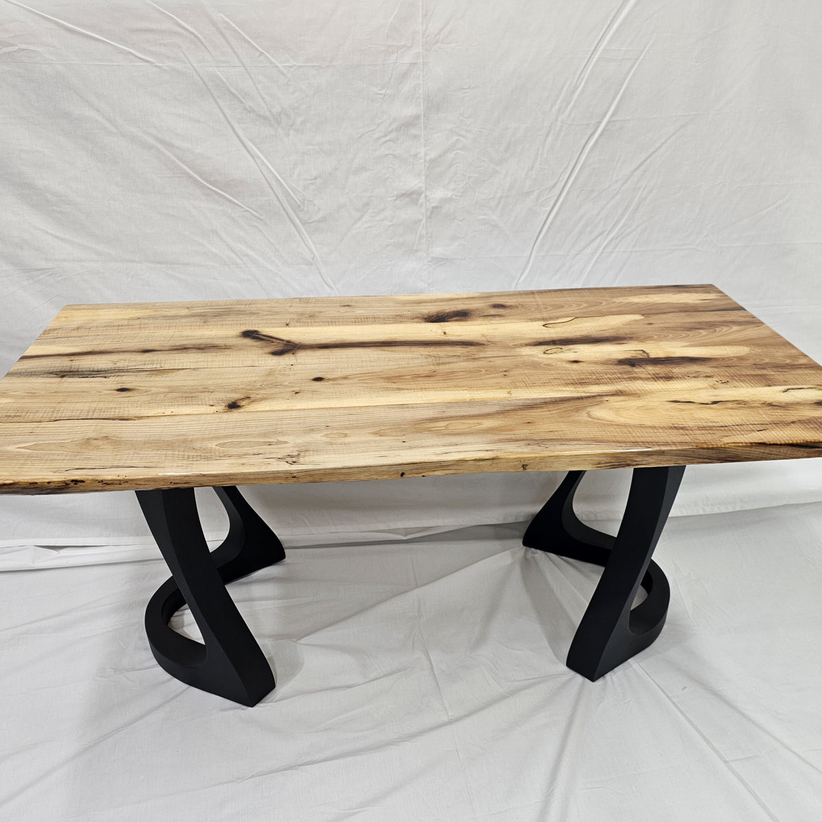 Coffee Table from Reclaimed Oak Beam with Elegant Metal Legs