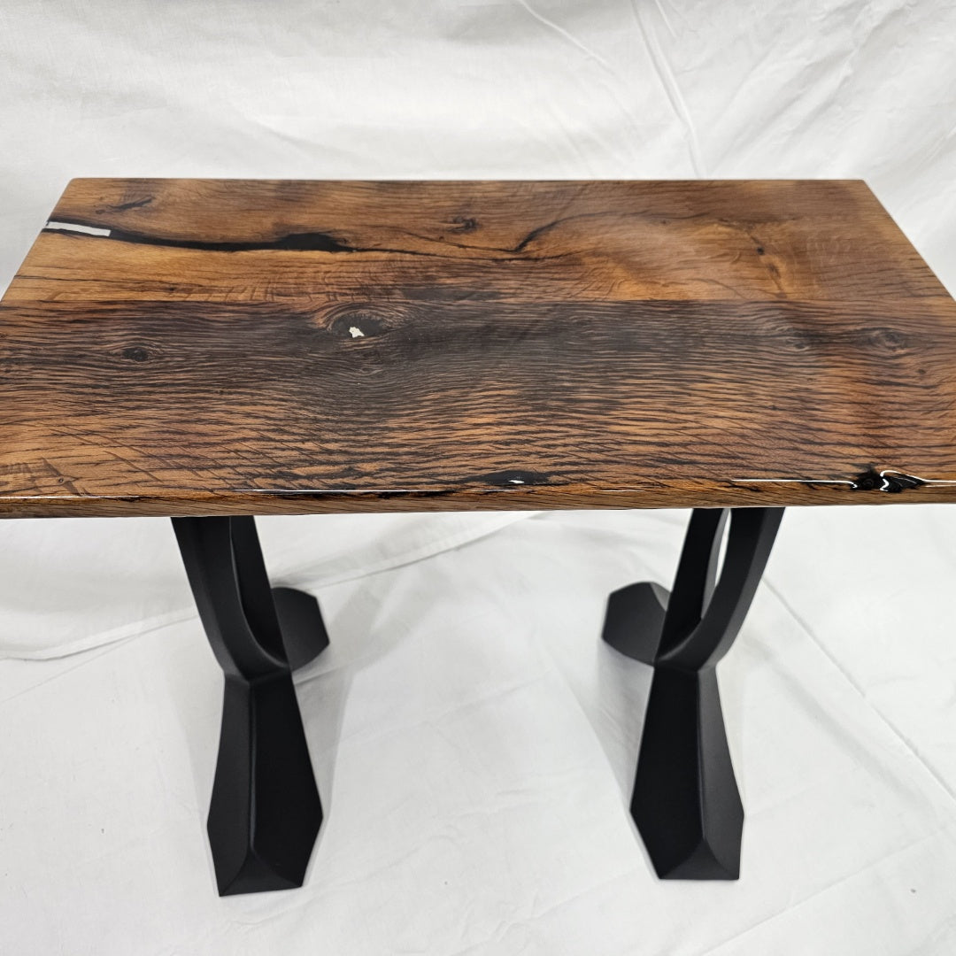 Reclaimed Barnwood Side Table with Elegant Metal Legs